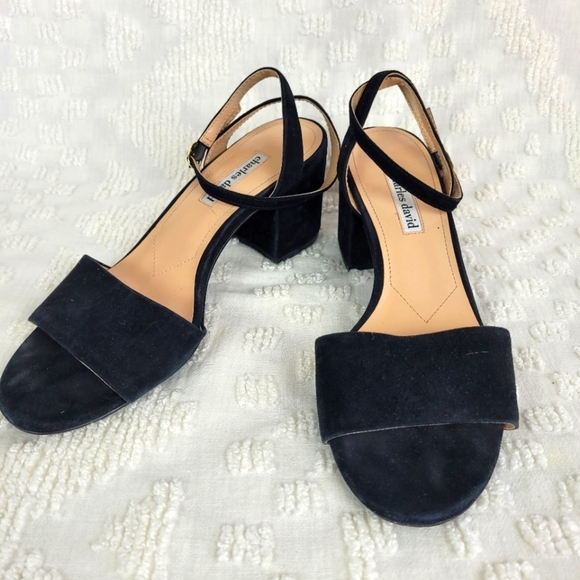 Charles David black suede sandal crisscross back ankle strap block heel 9.5 - Picture 2 of 11